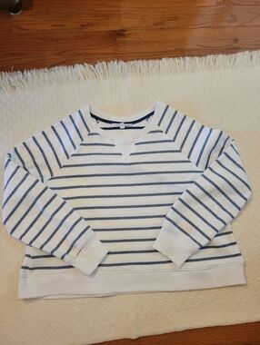 Jane and Delancey White and Navy Striped Cropped Sweatshirt
